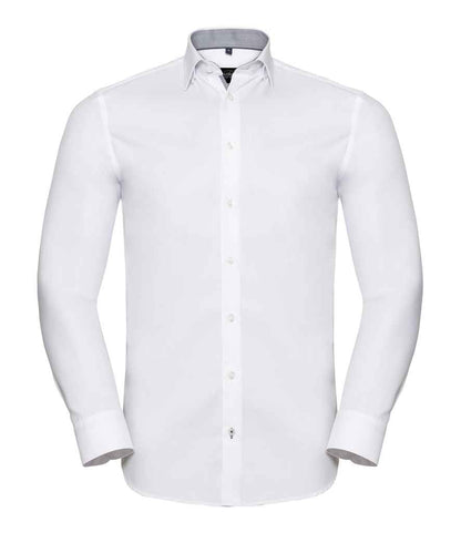 Russell Collection Long Sleeve Contrast Herringbone Shirt