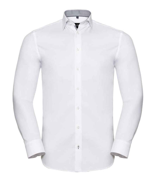Russell Collection Long Sleeve Contrast Herringbone Shirt
