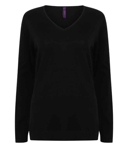 Henbury Ladies Lightweight Cotton Acrylic V Neck Sweater