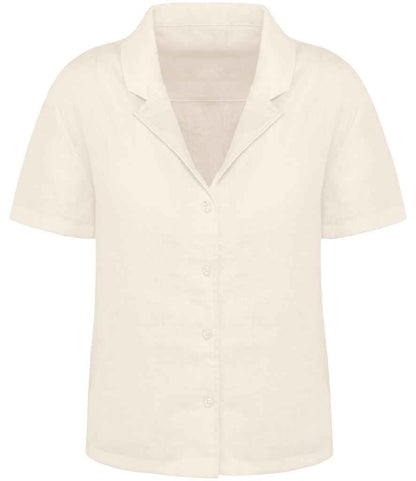 Spasso Ladies Short Sleeve Linen Bowling Collar Shirt