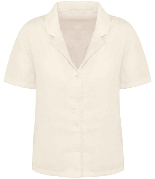 Spasso Ladies Short Sleeve Linen Bowling Collar Shirt